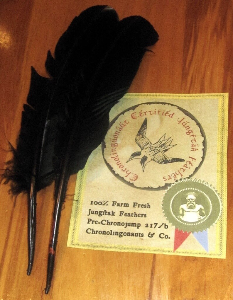 Jungftak feathers with Chronolinguonauts & Co. certification