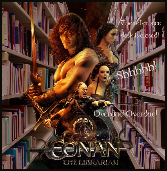 CONAN THE LIBRARIAN • The reference desk is closed! • Shhhhhh! • Overdue! Overdue!